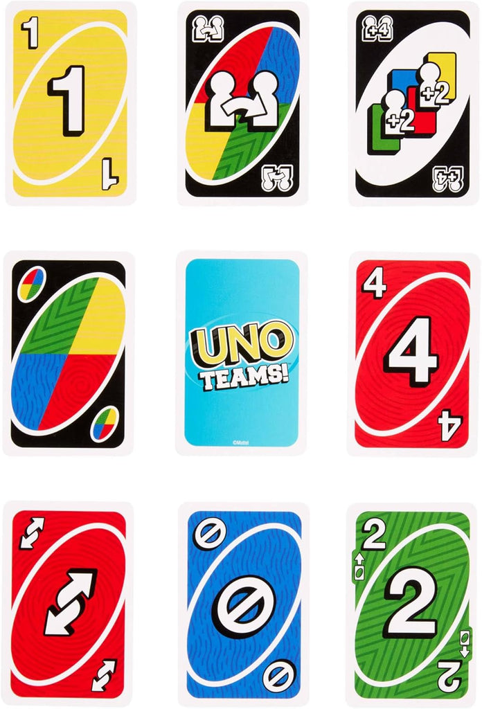 Matte UNO Teams card game for parties and families components