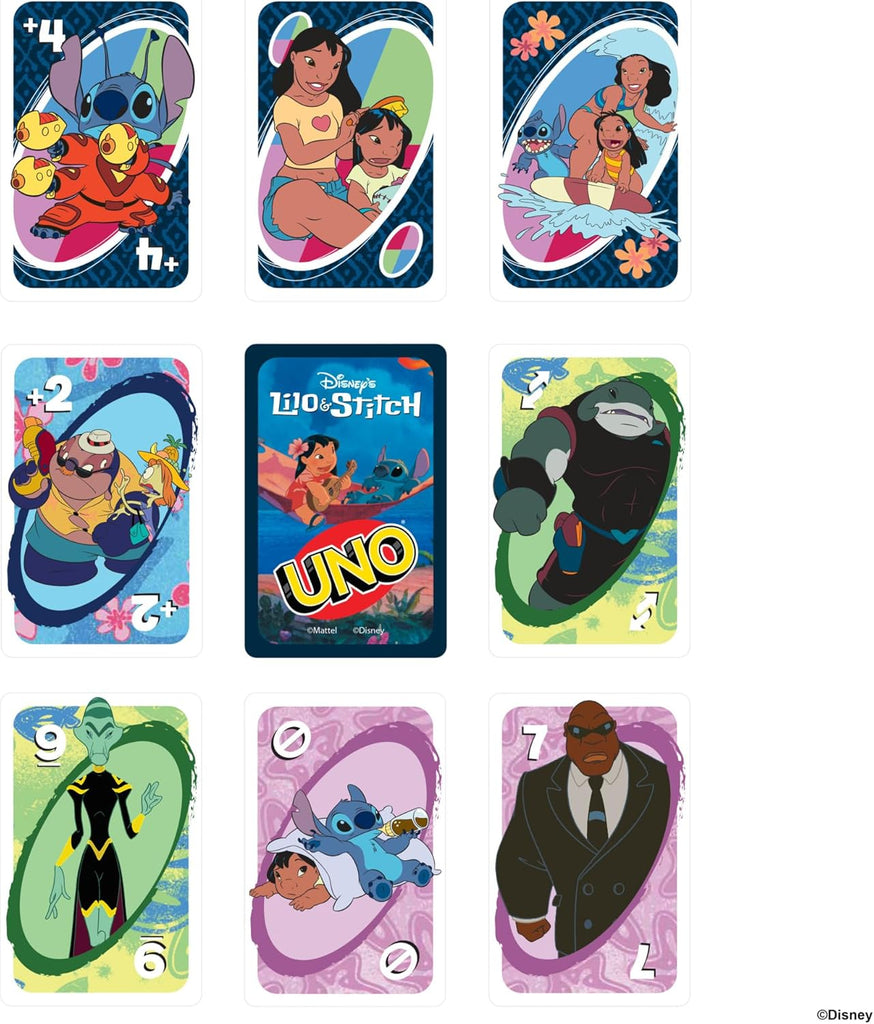 Mattel UNO Lilo and Stitch card game components